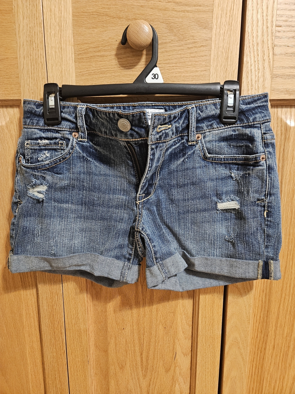 Aeropostale Distressed Blue Rolled-Hem Jean Shorts